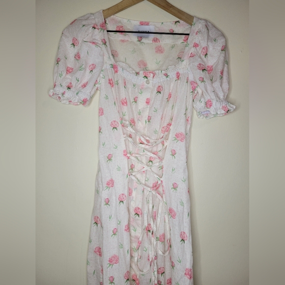 Sleeper Marquise 100% linen dress in roses, sz xs - Picture 7 of 13